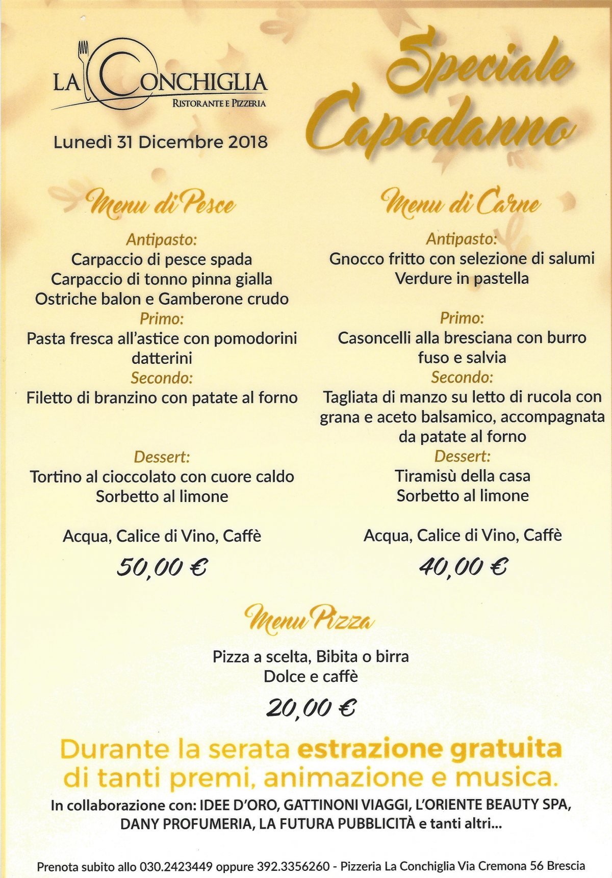 Menu Di Natale Brescia.Ristorante Pizzeria La Conchiglia Convenzioni Juventus Club Brescia